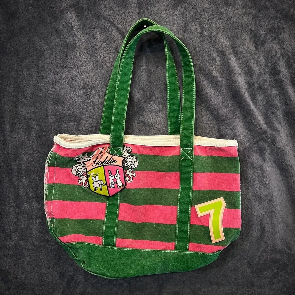 goldie womens tote bag limited edition 7 striped canvas pink green beach large